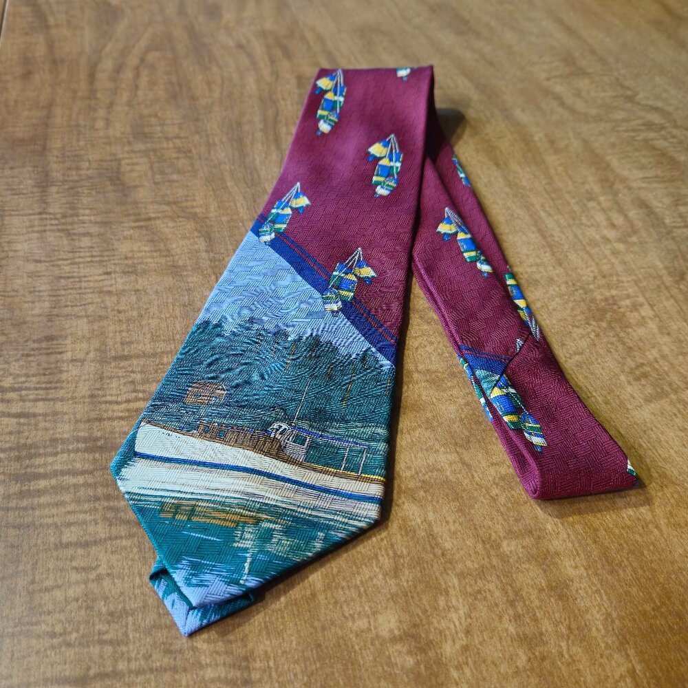 Tommy Hilfiger Silk Tie Lake Scene Fishing Buoys